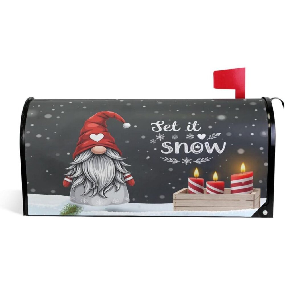 Christmas Gnome Mailbox Covers - Magnetic Winter Snowflakes Elf Mailbox Wraps -